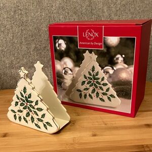 NEW: Lenox Holiday Tree Napkin Holder with Holly Pattern (NIB)